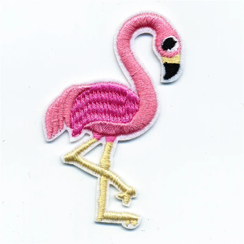 

1 PCS Beautiful Pink Flamingos Patches Iron On Embroidered Patch For Clothing Stick On Badge Paste For Clothes Sew On Bag Pants