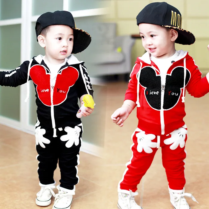 

New Chidren Kids Boys Clothing Set Autumn Winter 2 Piece cartoon Sets Hooded Coat Suits Fall Cotton Baby Boys Clothes 1-4Year