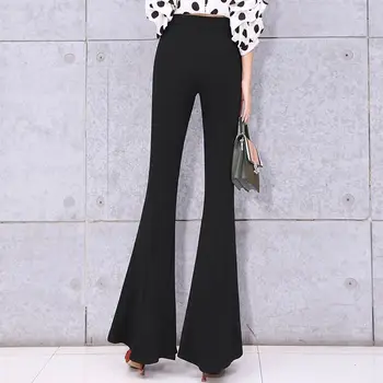 

2019 Spring Autumn New Fasahion Women Draped Split High Waist Flare Trouser Female Solid Color Slim Long Fishtail Pants Z178