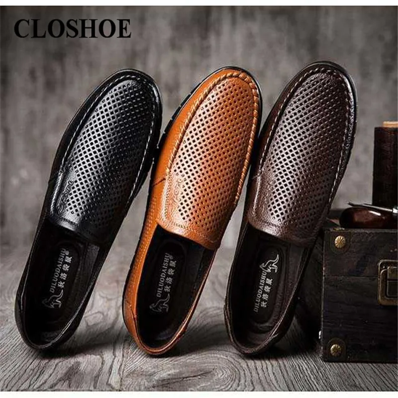 

CLOSHOE Men's Leather Loafers with Soft Soles for The Middle-aged and Elderly
