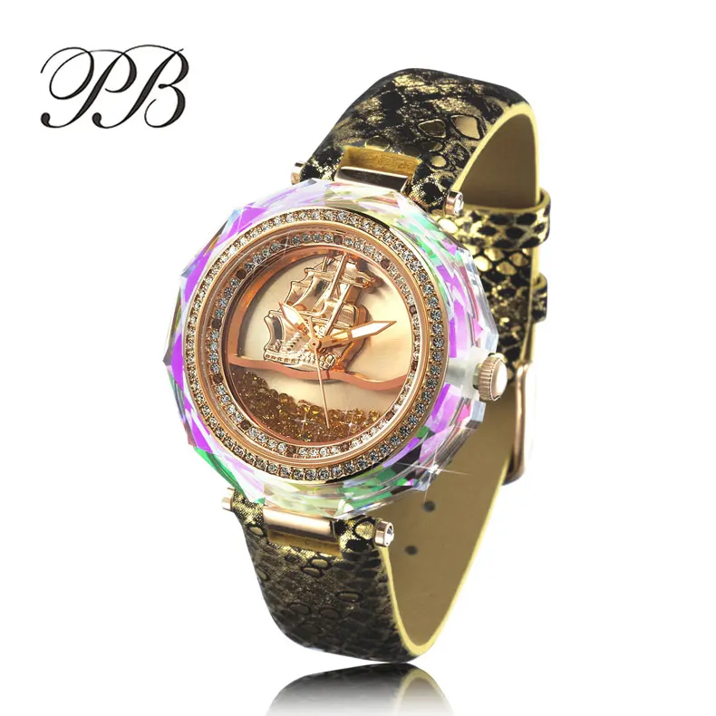Luxury Women Watch Brand PB Sailing Boat Picture Diamonds Italian Snake