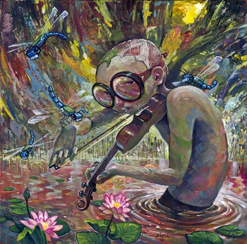 

100% handmade painting play vilion and dancing dragonfly on oil canvas for living room decor and wallpaper, gallery