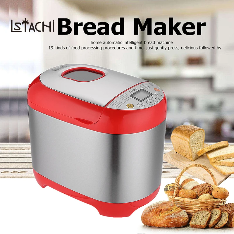 

LSTACHi 500W 50Hz Electric Digital Automatic Bread Maker Yogurt Machine With 19 Programmes Stainless Steel Red Prompt Function