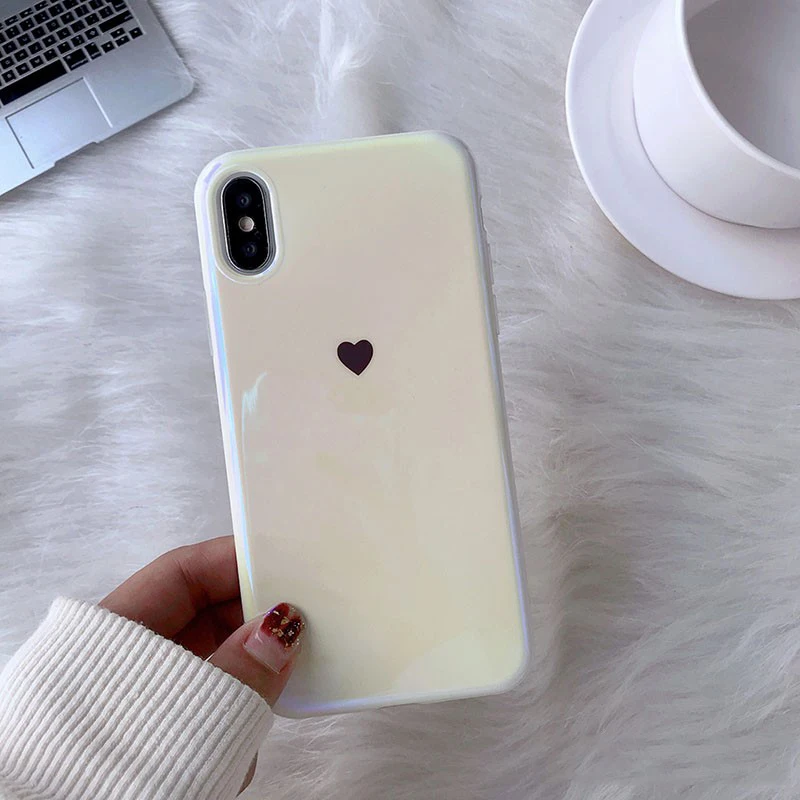 

Cyato Fashion Blue-Ray Case For iPhone XS Max case Laser Love Heart Soft silicon Mirror case for iphone XR case 6s 7 8 plus capa