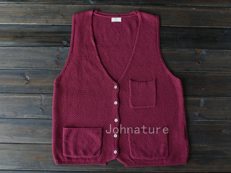 Johnature винтажные жилеты новые летние женские хлопковые тонкие дышащие мягкие одноцветные однобортные карманы с v-образным вырезом черные, красные, винные