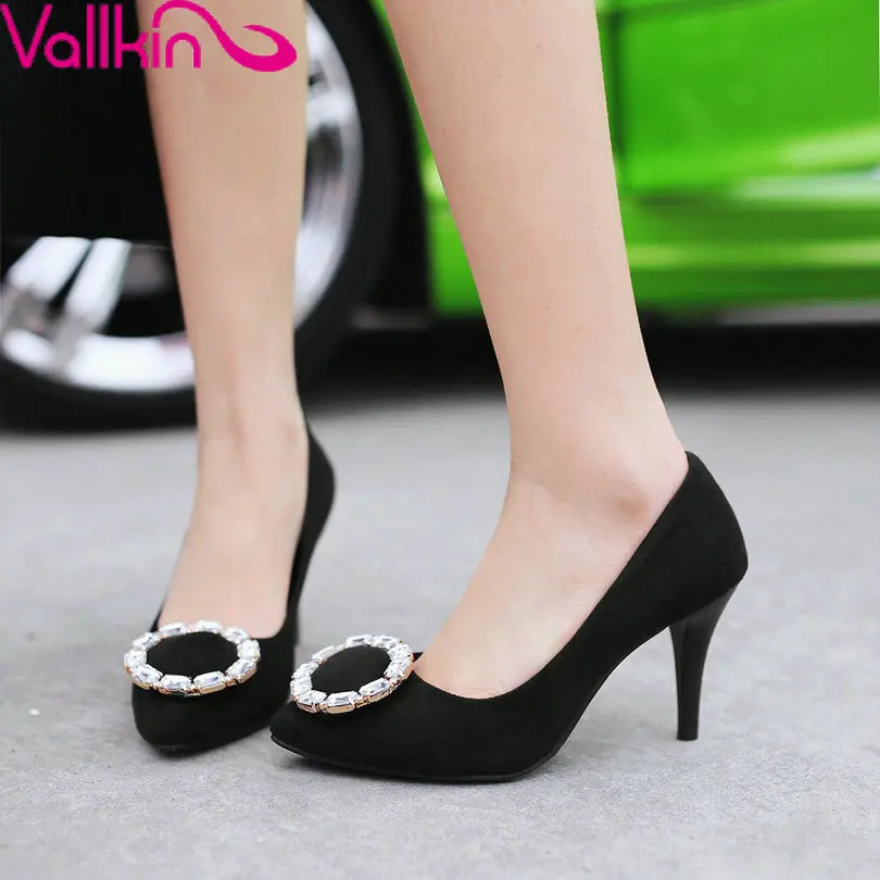

VALLKIN Size 34-43 Pink 4 Color Rhinestone Scrub Women Pumps Pointed Toe Slip On Thin High Heels Autumn/Spring Miss Party Shoes