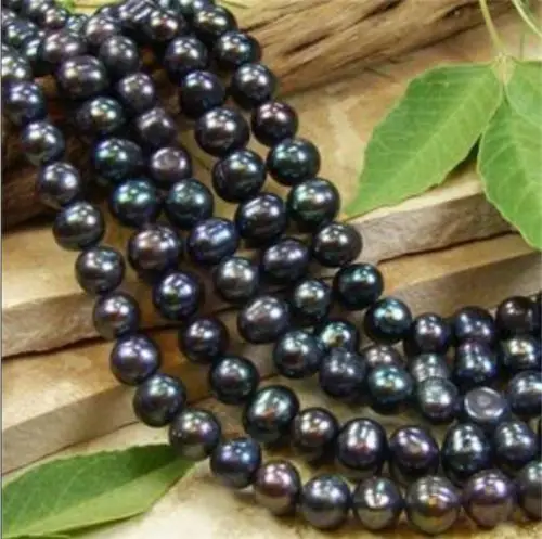 

06364 Wholesale 5 Strands Black Akoya Pearl Round Loose Beads 15