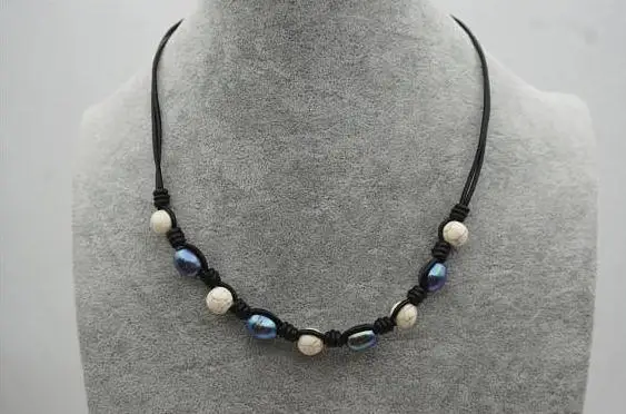 

2018 New Arriver 8-11mm Big Size Rice Pearl Necklace Turquoises Freshwater Pearl Leather Necklace Wedding Gift For Woman