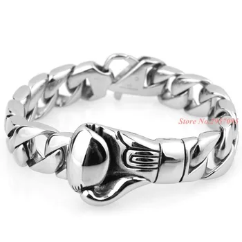 

15mm Wide 22cm Long Boys Mens Chain Smooth Curb Link Boxing Boxer Glove 316L Stainless Steel Bracelet