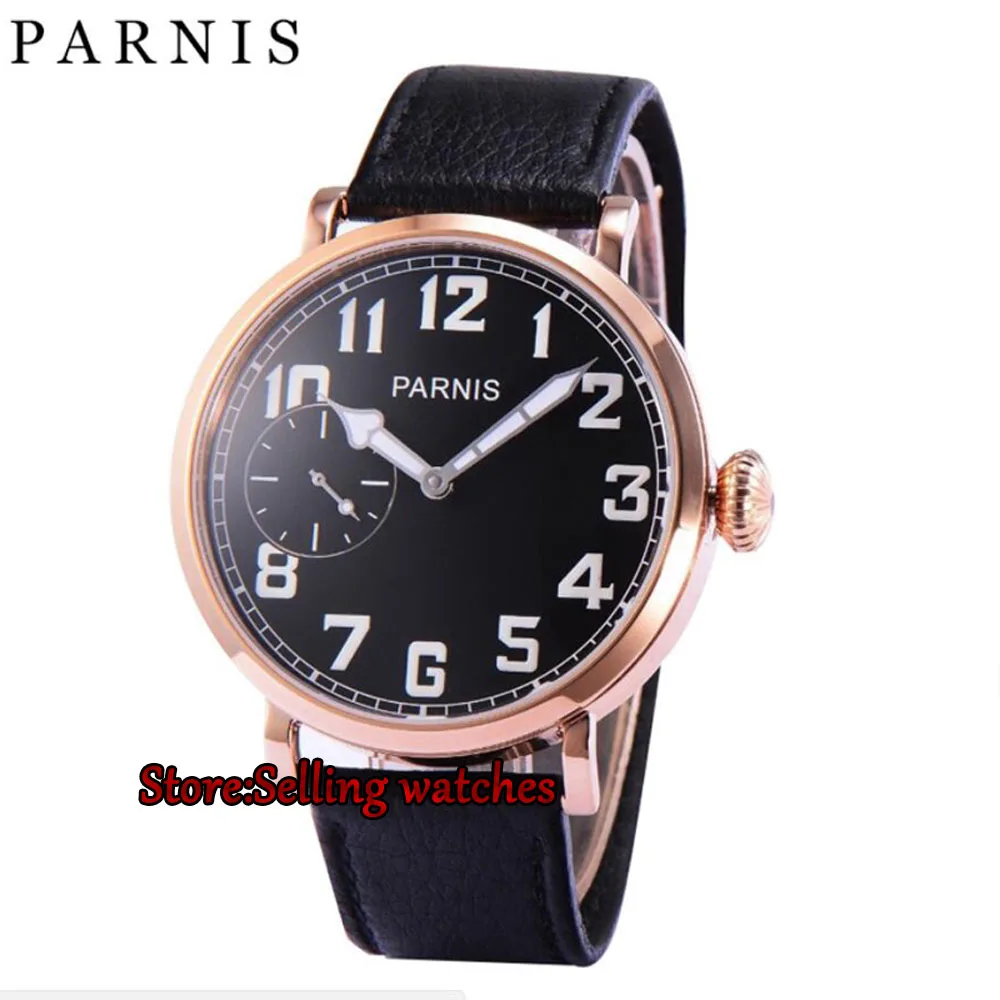 46mm parnis luminous black dial Rose gold case 6497 hand winding leather strap mens watch P2 46mm parnis luminous black dial Rose gold case 6497 hand winding leather strap mens watch P2