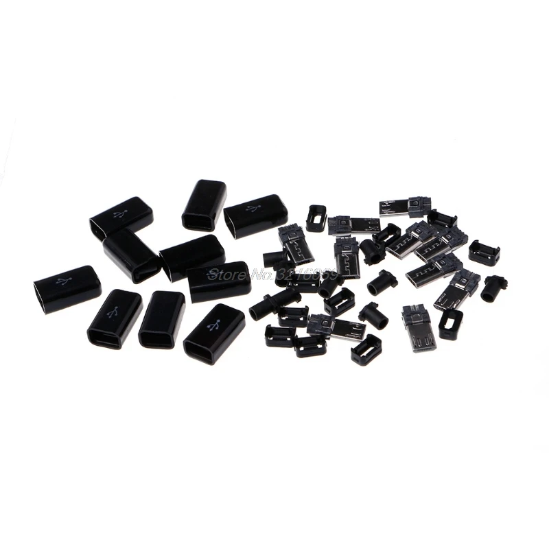 

10 Sets Micro USB Welding Type Male 5 Pin Plug Connector w/Plastic Cover 4 in 1 DIY