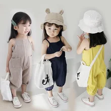 Летние комбинезоны для малышей, однотонные детские брюки, детские хлопковые штаны на лямках для мальчиков и девочек, комбинезон для мальчиков и девочек