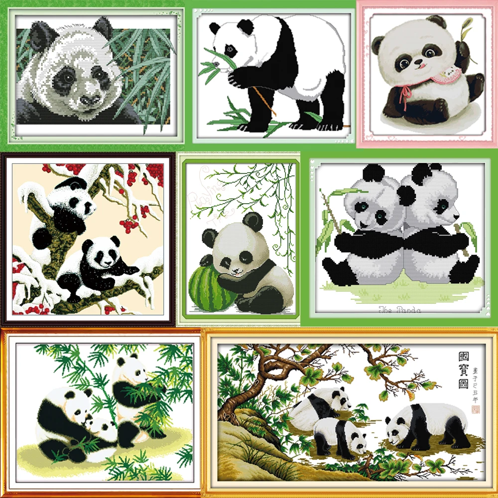 

NKF Lovely Pandas Cross Stitch Animal Pattern 11CT14CT Painting Needlepoint Kits Chinese Cross Stitch Embroidery for Home Decor