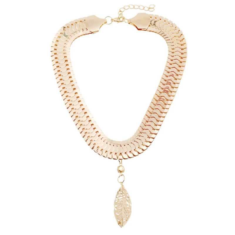 font b Fashion b font Women Metal Crystal Leaf Pendant Collar Choker Chain Necklace font