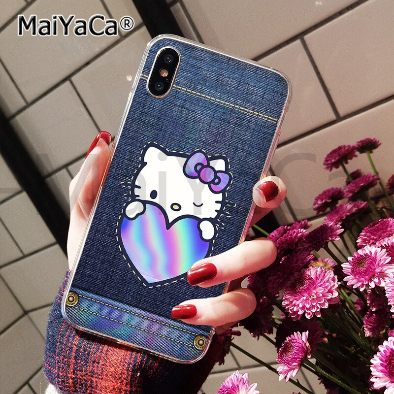 MaiYaCa милый розовый hello kitty черный ТПУ чехол для телефона чехол для iphone 11 pro 5Sx 6 7 7plus 8 8Plus X XS MAX XR