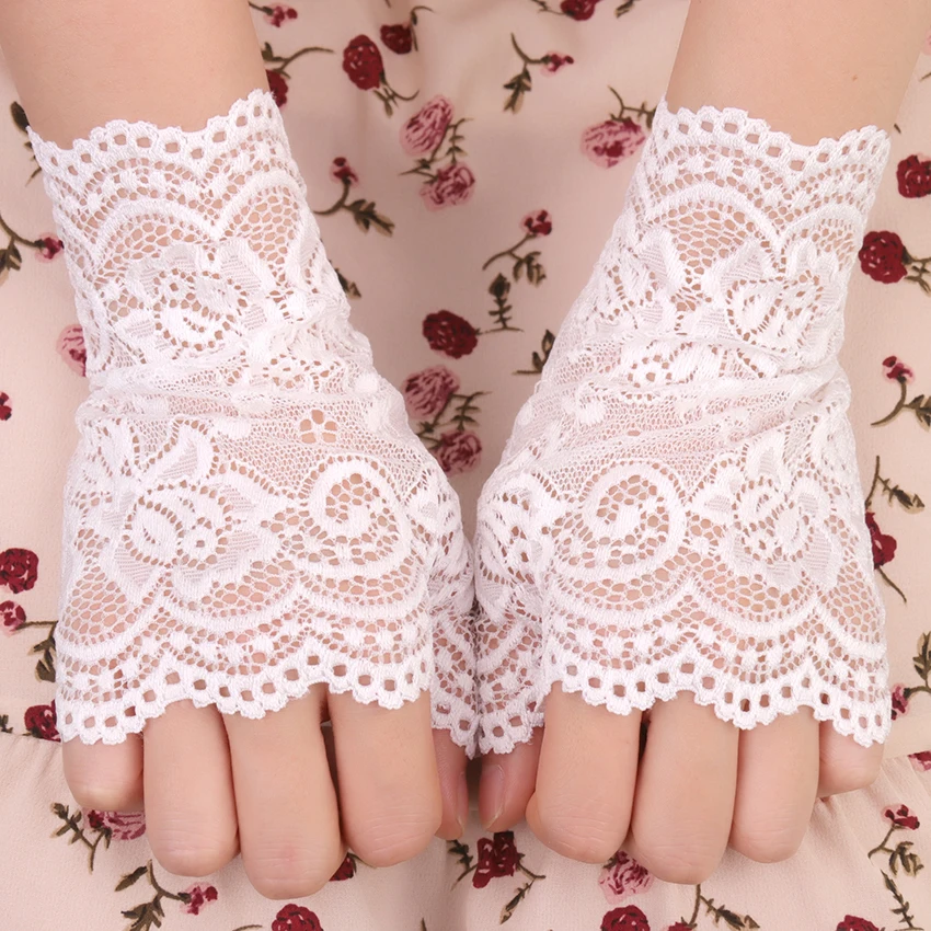 Длинные женские сексуальные кружевные перчатки без пальцев, белые черные женские сетчатые перчатки с открытыми пальцами, сетчатые перчатки от солнца