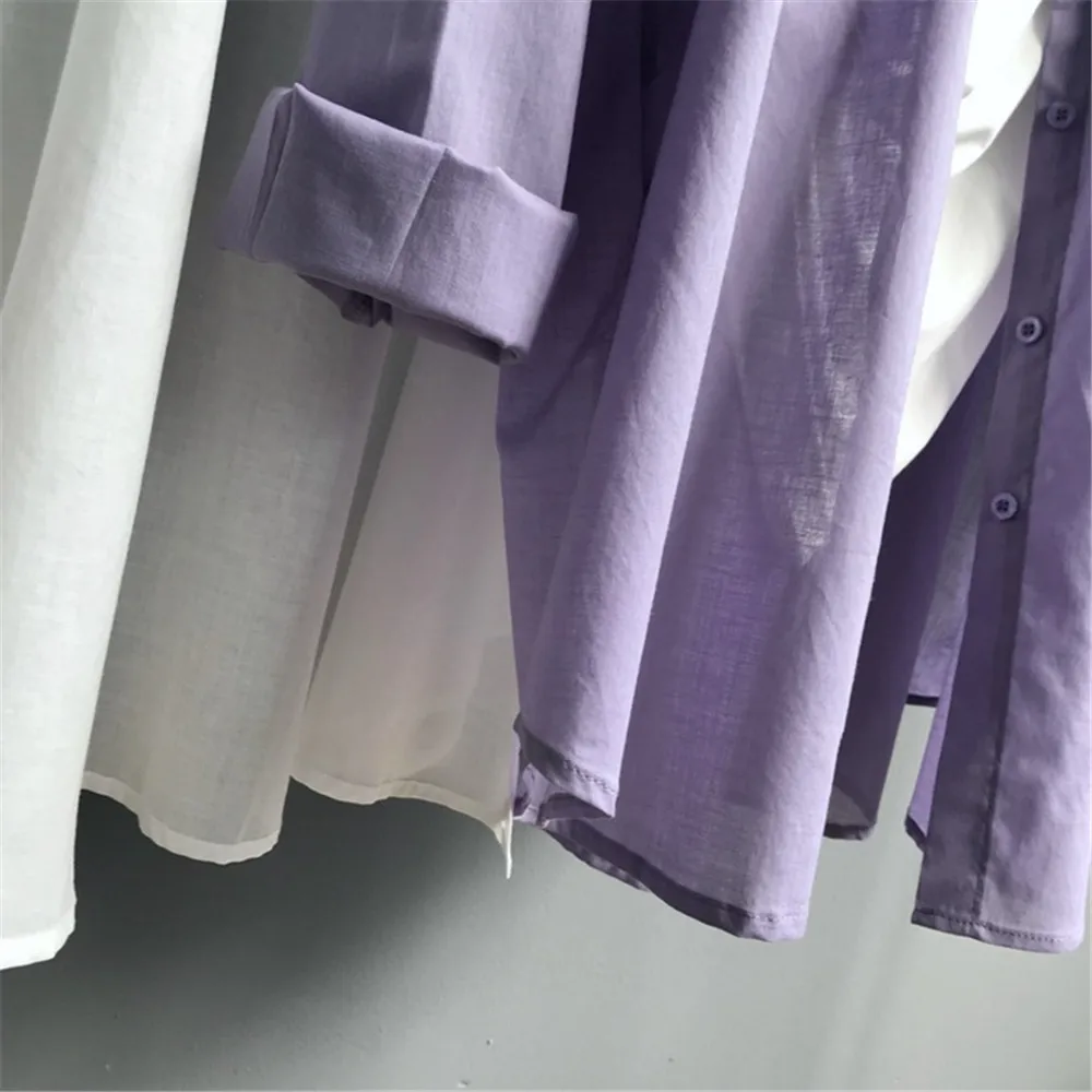 Boyfriend Style Casual Vacation White Long Blouse Women Summer Women Long Sleeve Shirt Blouse High quality loose Blouse Tops (4)