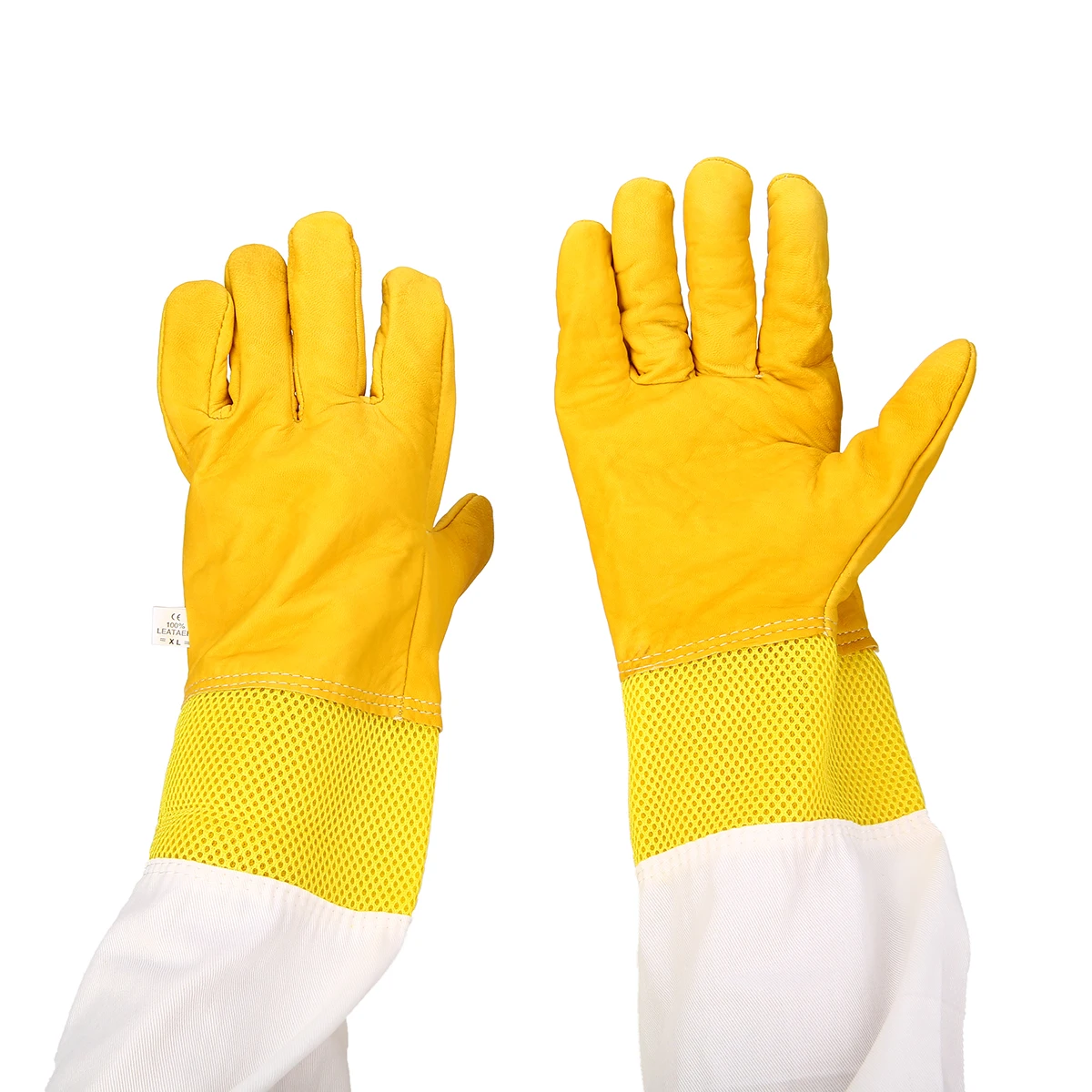 1 Pair Beekeeping Gloves Size XL Goatskin Bee Keeping with Vented Beekeeper Long Sleeves Mesh Fabric Sleeve Anti-bee Gloves