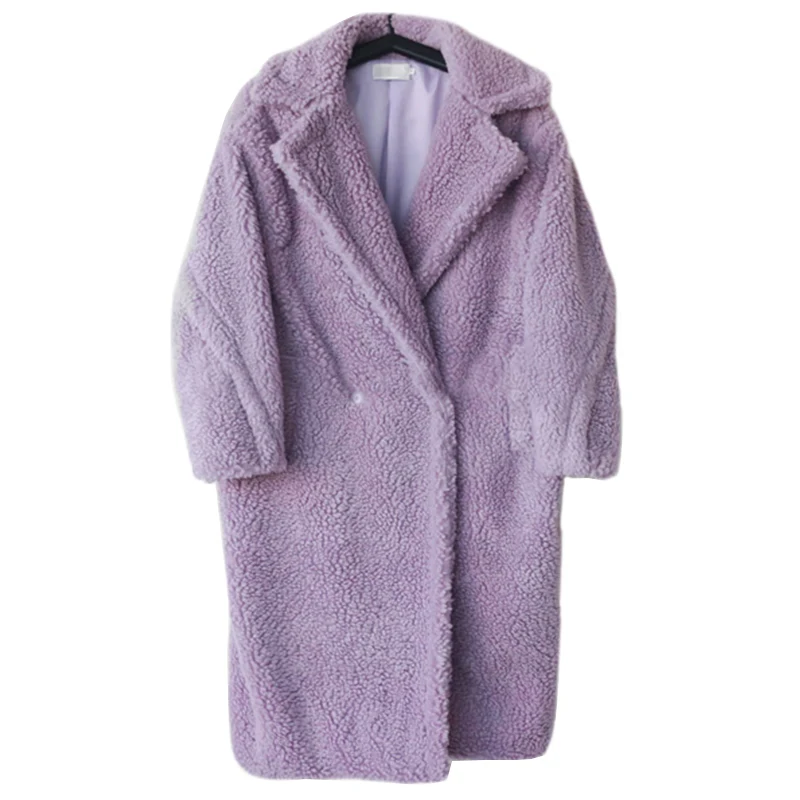 Nagodo Lamb Fur Coat 2018 Winter Thick Warm long Overcoat Causal Loose oversized Faux Fur Coats Women violet wool coat S -XL