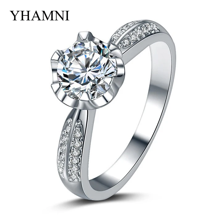 

Big Promotion! Luxury Pure White Gold Filled Engagement Ring Set 1 Carat Sona CZ Zircon Wedding Rings For Women AR015