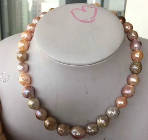 

18 inch 12-13MM natural freshwater gold pink purple multicolor pearl necklace