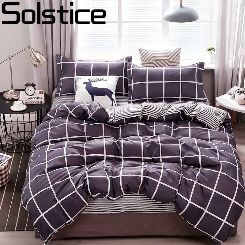 

Solstice Simple And Stylish Gray Plaid Skin-friendly Comfort Comforter Bedding Sets Flat Sheet Pillowcase Duvet Cover Bedclothes