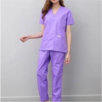 

New style women and men Medical Uniforms Nursing Scrubs Clothes Short Sleeve coat Doctor Clothing Brush hand clothing v-collar