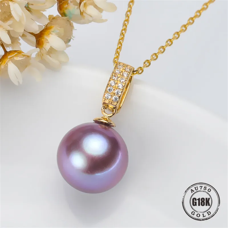 

DIY Pendant Jewelry Findings Blank Pendants Bracket AU750 G18K Yellow Gold Simple Bracket Natural Pearl Cap Accessories