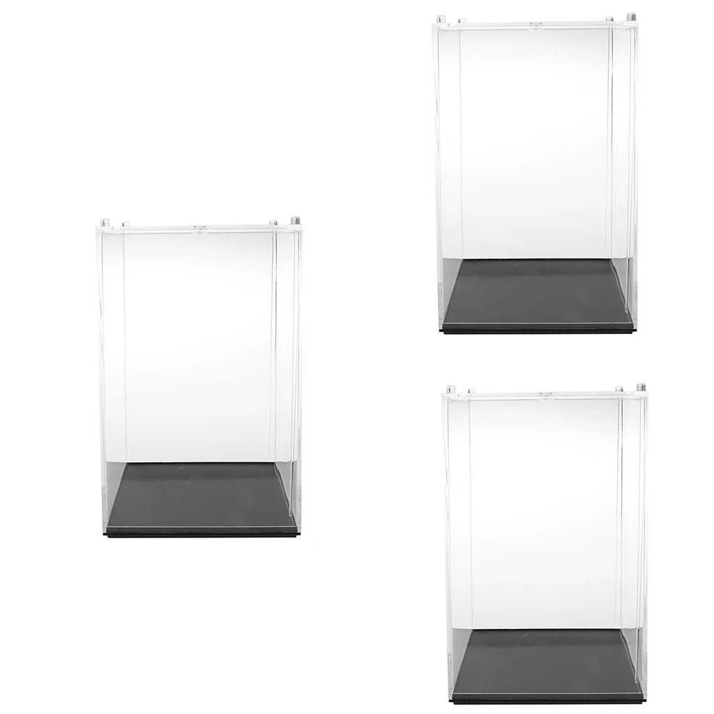 3Pcs Clear Display Case Box Show Case with Black Base Acrylic Box for Collection 4x4x5.5 Inch