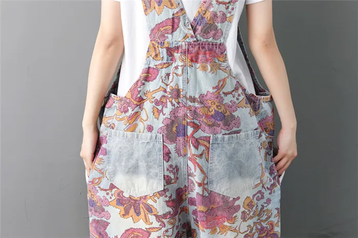 Весенне-летний комбинезон, Женские винтажные комбинезоны с цветочным принтом, потертые джинсовые женские комбинезоны