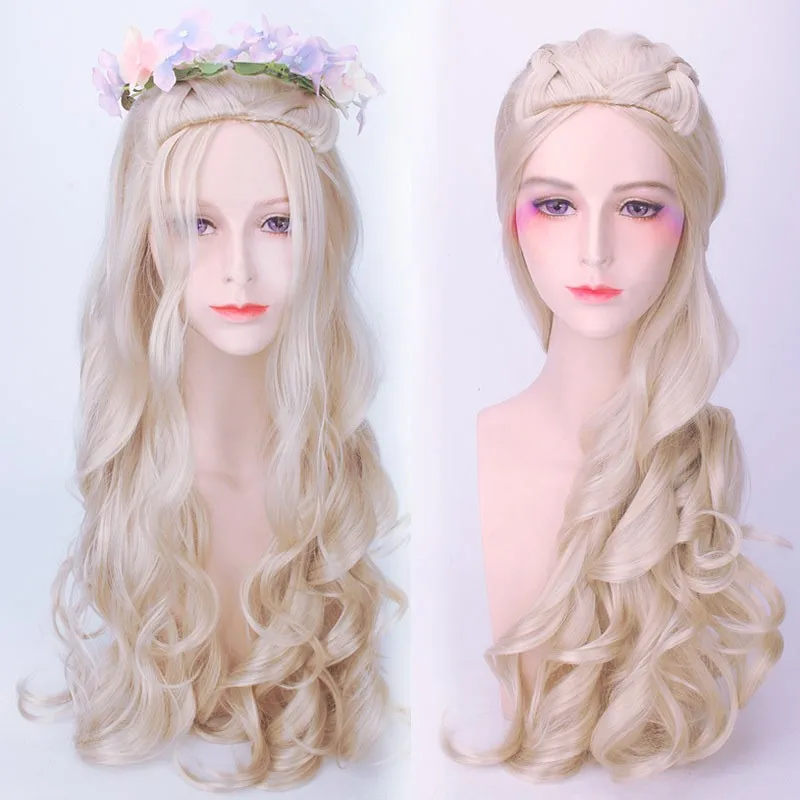 

80cm New Hot Alice in Wonderland White Queen Cosplay Wig Blonde Wavy Long Braid Synthetic Hair Heat Resistance Fiber Party Hat
