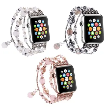 

Women's Fashion Wrist Bracelet Strap 38/42MM Pink/white/Gray Agate Band Strap For Apple Watch1 2 3 4 Replacement Metal wristband