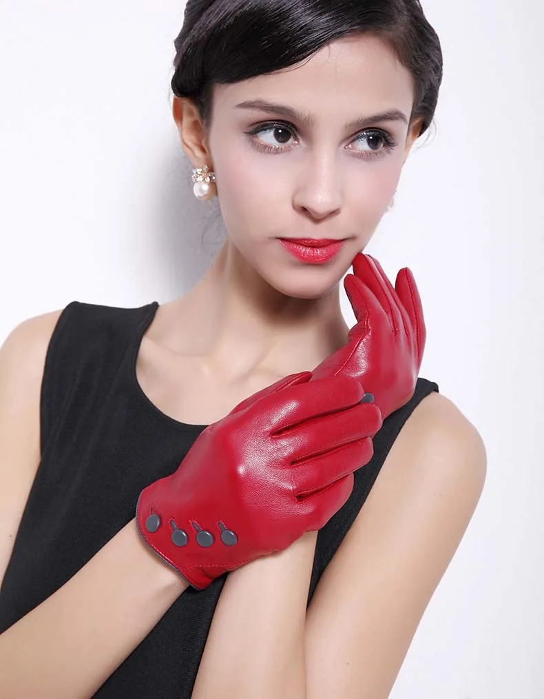 Женские зимние красные кожаные перчатки | Аксессуары для одежды