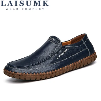 

LAISUMK Big Size 38-47 Men Casual Boat Shoes Genuine Leather Slip On Male Loafers Classic Handmade Mens Moccasins Footwear