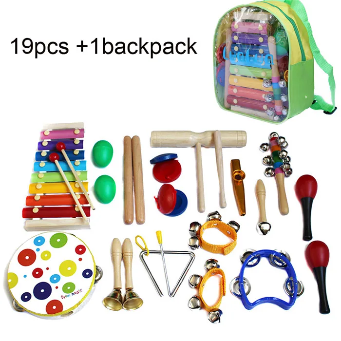 10-19 шт музыкальные инструменты набор детей раннего возраста музыкальные ударные игрушки комбинация детский сад обучающие средства - Цвет: 19pcs w backpack
