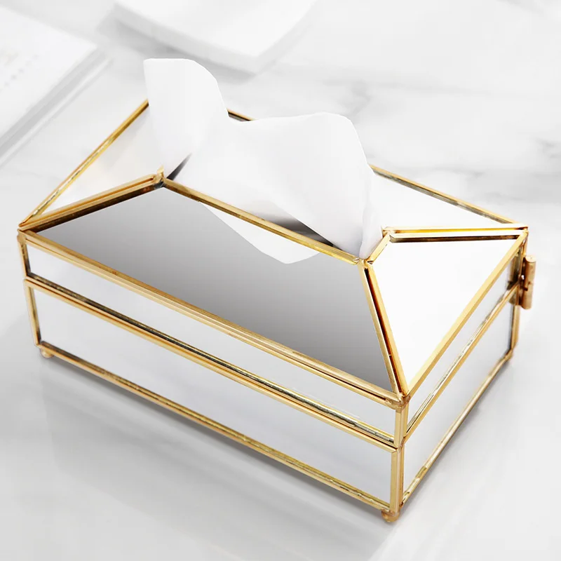 М Новые поступления золото зеркало коробка ткани высокого качества стекло макияж коробка для салфеток шкатулка с зеркалом крышка B2311 - Цвет: gold