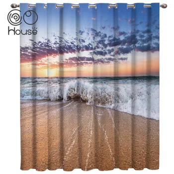 

COCOHouse Beach Sunrise Room Curtains Large Window Curtain Lights Living Room Kitchen Bedroom Indoor Print Decor Kids
