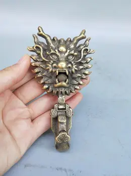 

China antique pure brass carving dragon head key ring