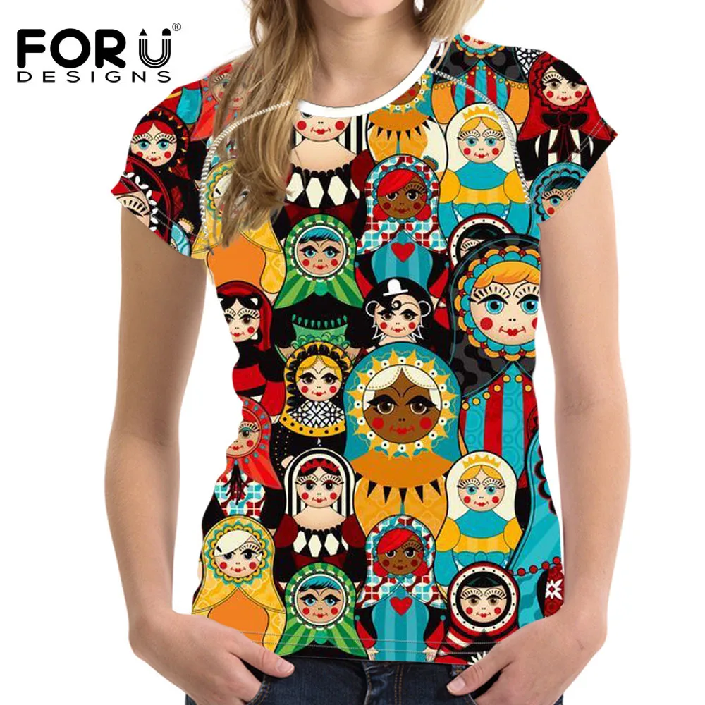

FORUDESIGNS Russian Matryoshka 3D Printing Women 2018 T-shirt O-Neck Short Sleeve Tshirts Fashion Summer Camisa Anime Feminina