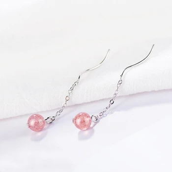 

Sole Memory Sweet Strawberry Crystal Wave Pink 925 Sterling Silver Personality Fashion Female Dangle Earrings SEA445