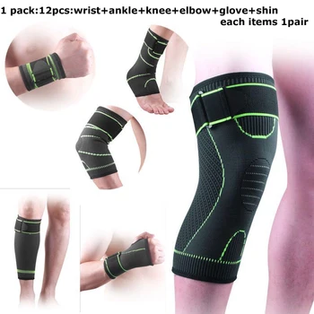 12pcShin Knie Ondersteuning Elleboog Protector Been Artritis Injury Gym Mouwen Elastische Bandage Houtskool Gebreide Enkel Warm Pols Warm