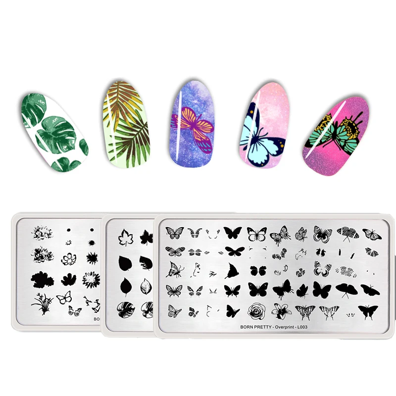 

BORN PRETTY 1PC Overprint DIY Manicure Template Flower Butterfly Design Rectangle Nail Art Stamping Plates 3 Patterns