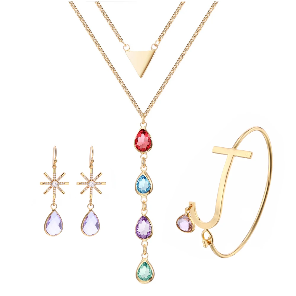 3UM Birthstone Jewelry Sets Colorful Glass Gem Bezel Set Snowflake