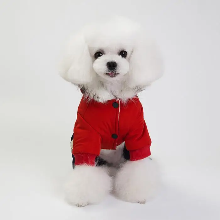 Pet Coat Thicken Dog Neck Hooded Winter Autumn Casual Button Print Warm Four-Legged Windproof Closure Clothes