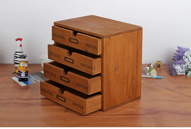 Домашняя коробка для хранения косметики деревянный ящик для хранения 4 Ящика Органайзер для хранения офисный чехол для хранения косметики чехол для канцелярских принадлежностей