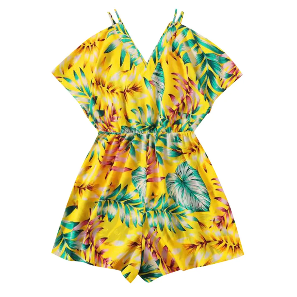 Женские пляжные Комбинезоны женские летние кружевные с цветочным принтом Повседневный укороченный комбинезон без рукавов облегающее, сексуальное, вечернее# J30 - Цвет: Yellow