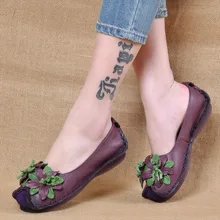Женская обувь ручной работы Пояса из натуральной кожи без каблука Цветок Мать Обувь Мягкие женские мокасины для повседневной носки Женские туфли-лодочки