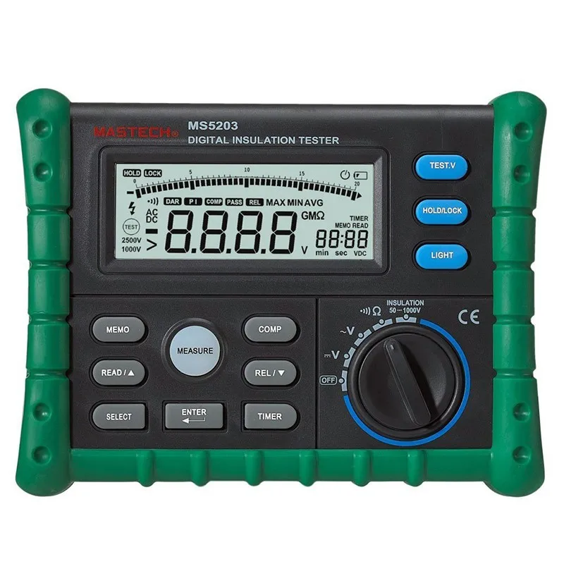 Resistência de Isolamento Mohm a 10.00 Mastech Digital Tester Multímetro Megger 0.01 Metros hv 50 V-1000 v Saída Ms5203