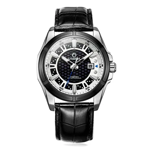 Мужские часы CASIMA, военные кварцевые часы, мужские часы на солнечной энергии, сапфировые наручные часы с календарем, мужские часы Saat Montre Homme - Цвет: Leather White