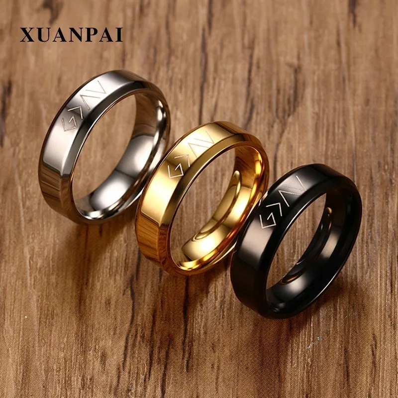 

XUANPAI Christian Stainless Steel God Is Greater Than The Highs And Lows Rings for Men Casual Accessories Bijoux